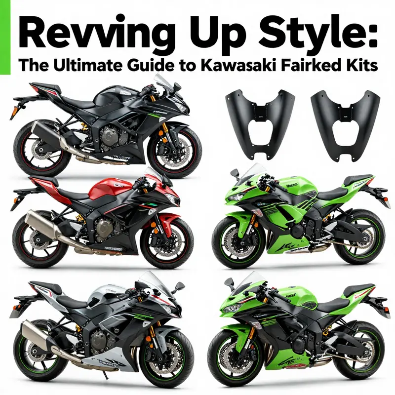 A variety of Kawasaki motorcycle fairing kits highlighting their diverse designs and applications.
