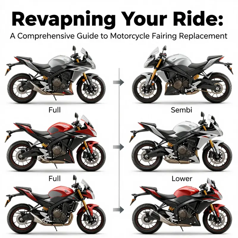 Visual comparison of various motorcycle fairing types, illustrating their coverage and application.