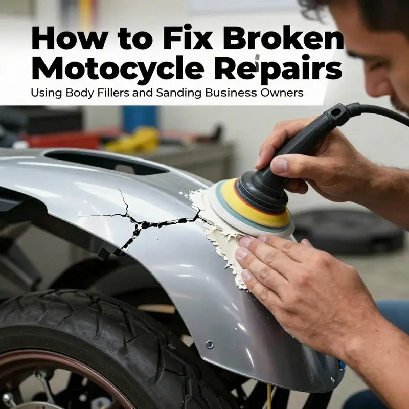 Mechanic using a plastic welding technique to repair small cracks in motorcycle fairings.