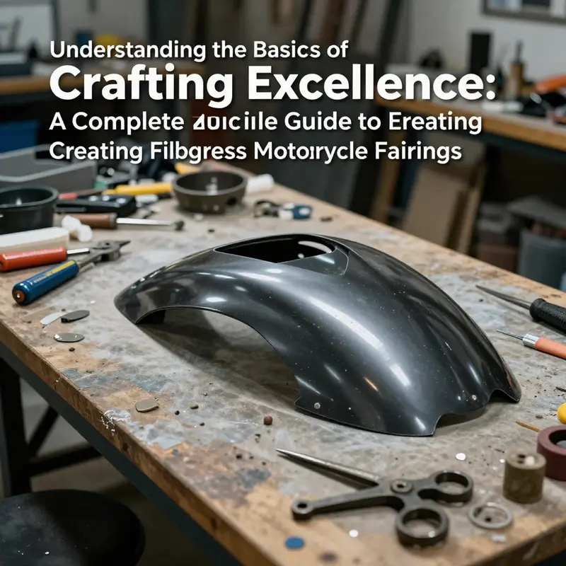 An organized workspace showcasing the essential tools for creating fiberglass motorcycle fairings.