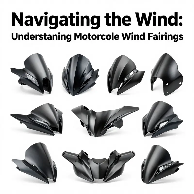 An overview of various motorcycle wind fairings highlighting their diverse shapes and sizes.