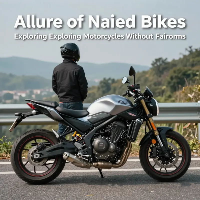 A naked motorcycle parked on a scenic road with a rider enjoying the view.