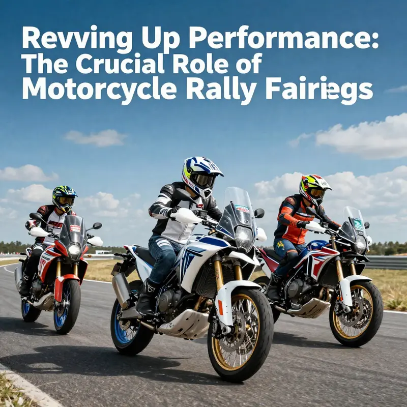 Dynamic motorcycle rally scene featuring bikes with rally fairings competing under a clear sky.