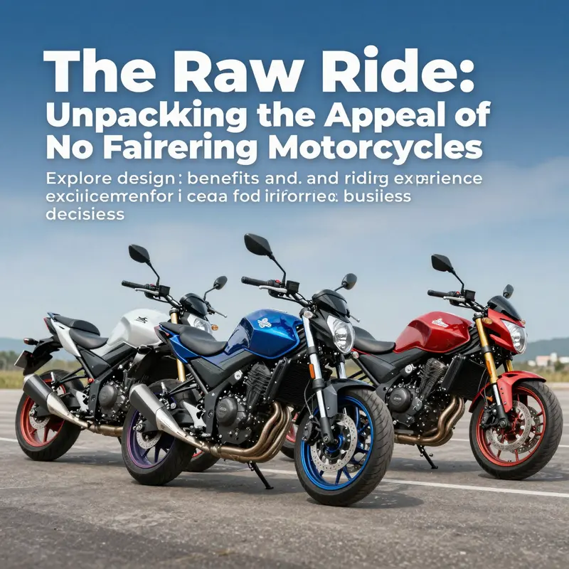 Various no fairing motorcycles lined up under a bright sky, showcasing their unique designs.