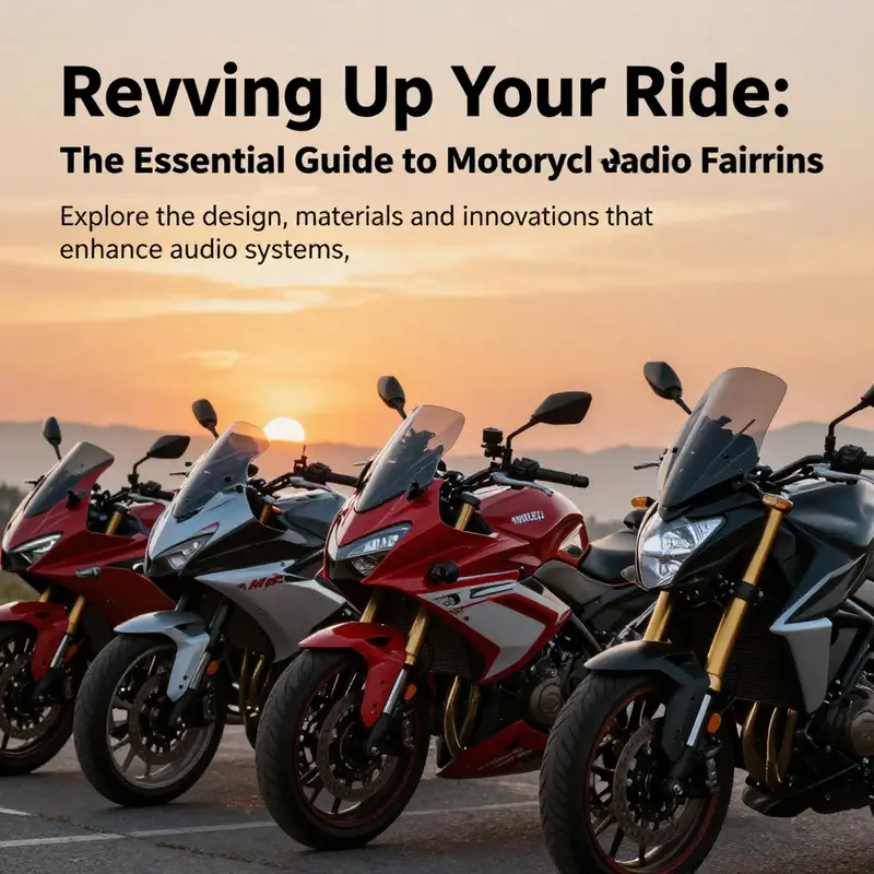 Various motorcycles with radio fairings at sunset, symbolizing the blend of innovation and aesthetics in motorcycle accessories.