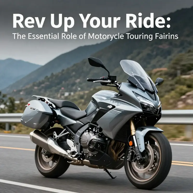 A touring motorcycle with a full fairing, showcasing aerodynamic design against a backdrop of scenic mountains.
