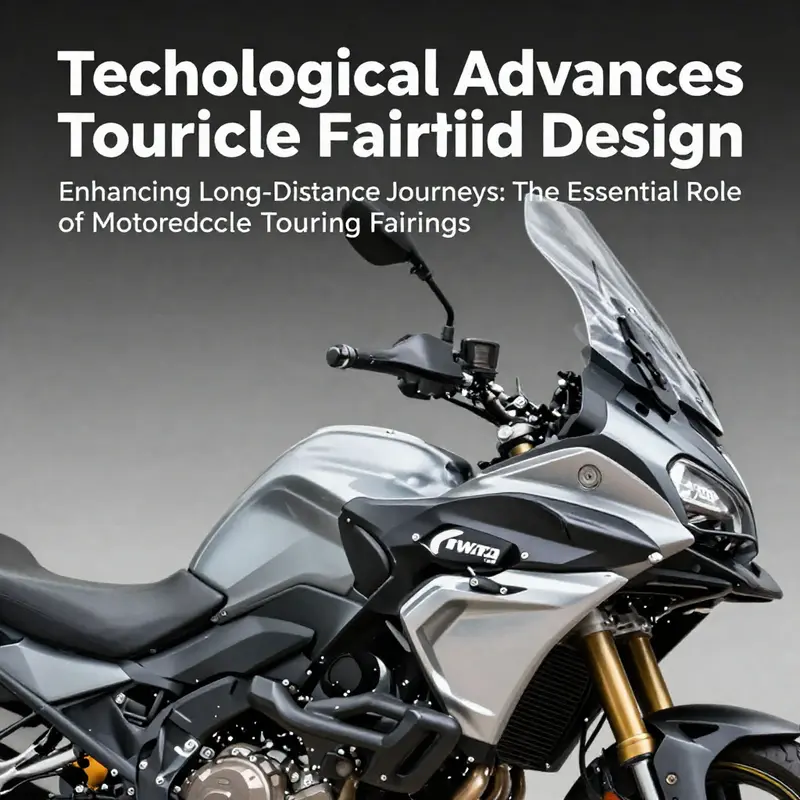 A touring motorcycle equipped with an advanced fairing rides safely through a scenic mountain route, highlighting its comfort features.