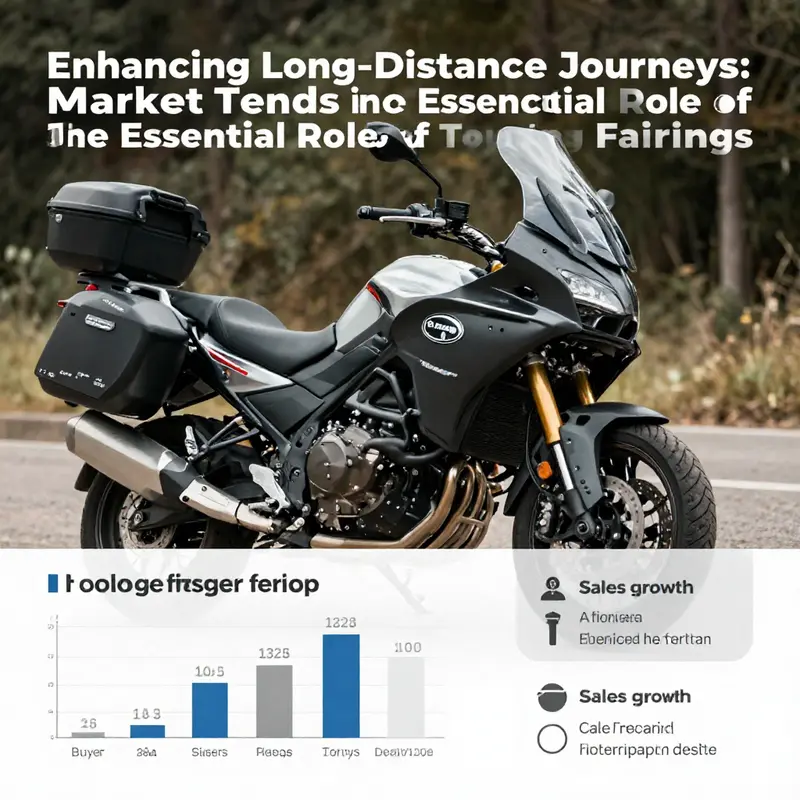 A touring motorcycle equipped with an advanced fairing rides safely through a scenic mountain route, highlighting its comfort features.