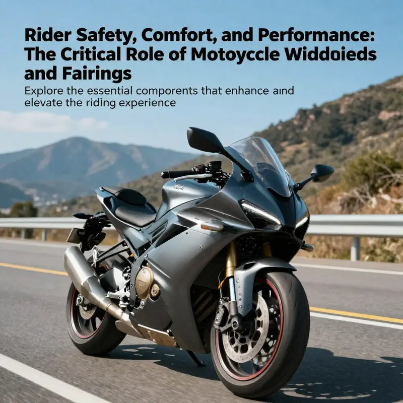 A beautifully designed motorcycle with a focus on its windscreen and fairing, set against a stunning mountain landscape.