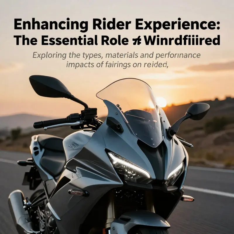 A motorcycle with an aerodynamic windshield fairing riding along a scenic road during sunset.