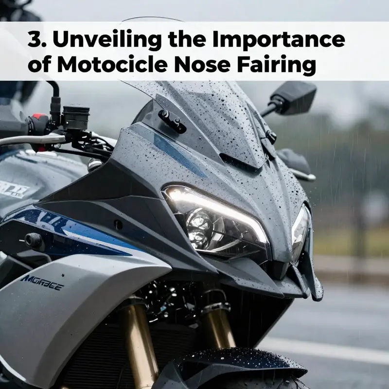 An aerodynamic motorcycle nose fairing designed to optimize airflow.