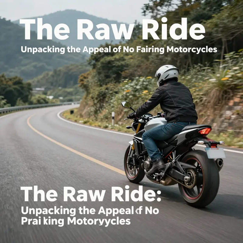 An illustration of a no fairing motorcycle highlighting its straightforward design and mechanical components.