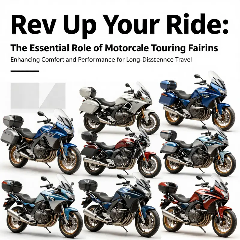 A collage showcasing different touring motorcycles with various fairing styles, emphasizing their aerodynamic features and benefits for long rides.
