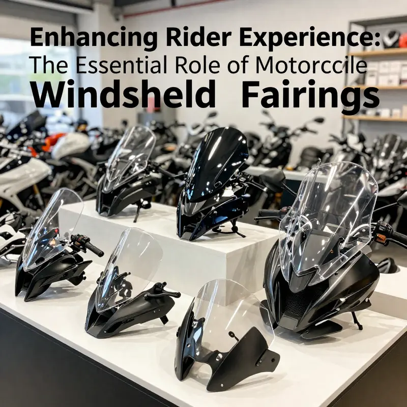 Different types of motorcycle windshield fairings showcasing their variety and design.