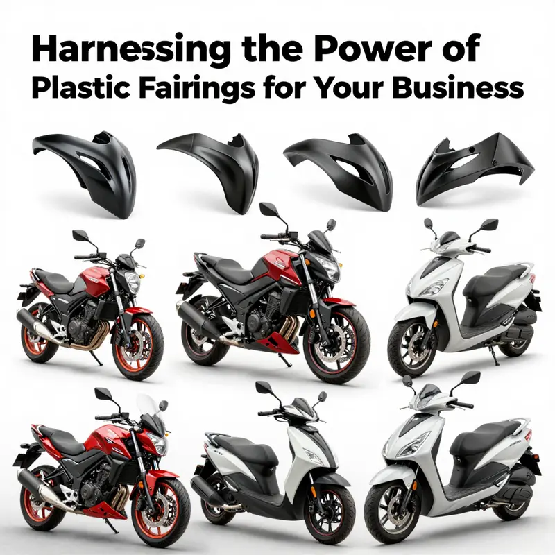 Various motorcycle plastic fairings displayed on different models to highlight their applications.
