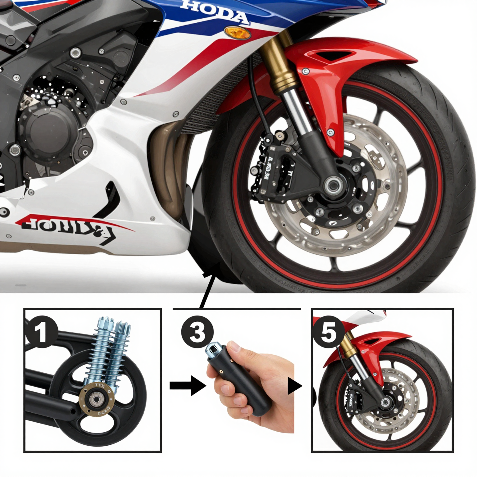 Installation steps for fairing bolts on a Honda Fireblade