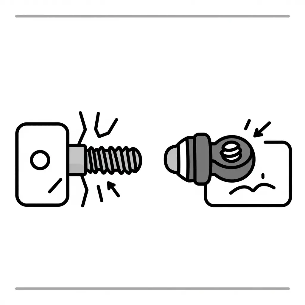 Line-art diagram comparing a rigid bolt fairing mount against an isolated mount with a rubber grommet and isolator