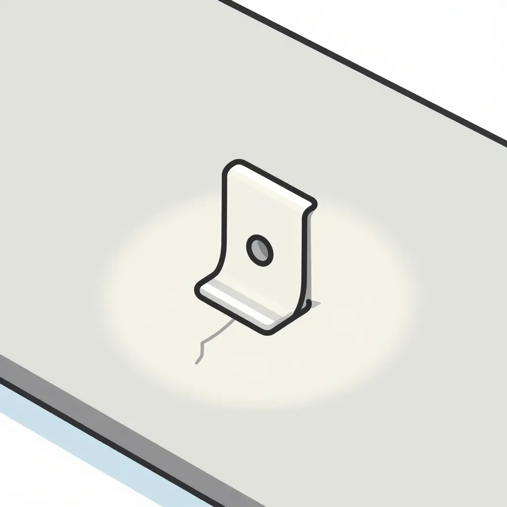 Schematic vector diagram showing a fairing panel mount tab with a bolt hole and a pale cloudy stress whitening zone radiating from the tab base, plus a subtle crack line for comparison