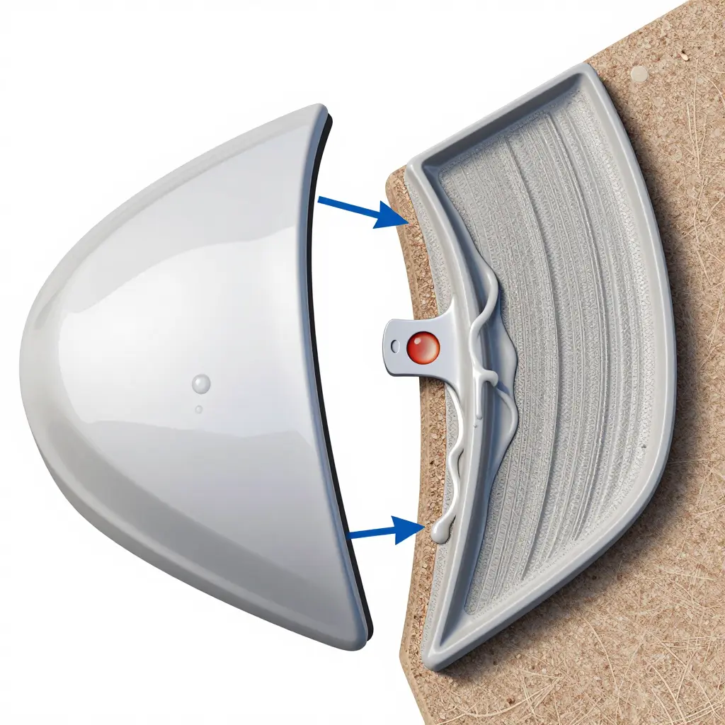Cutaway diagram comparing low-surface-energy gel coat to an abraded surface where primer locks into micro-texture
