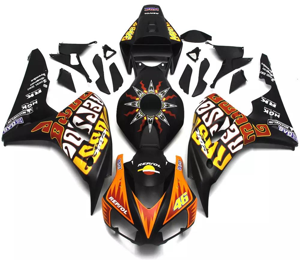 Matte Black Sun Flame Motorcycle Fairings Plastics Kit For 2006-2007 Honda CBR1000RR FM-5142