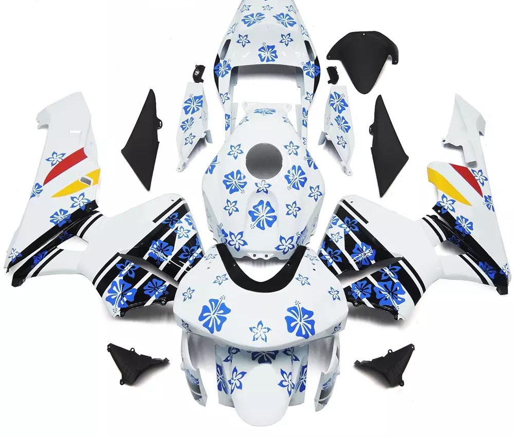 White, Black Blue Flowers Motorcycle Fairings Plastics Kit For 2003-2004 Honda CBR600RR FM-5021