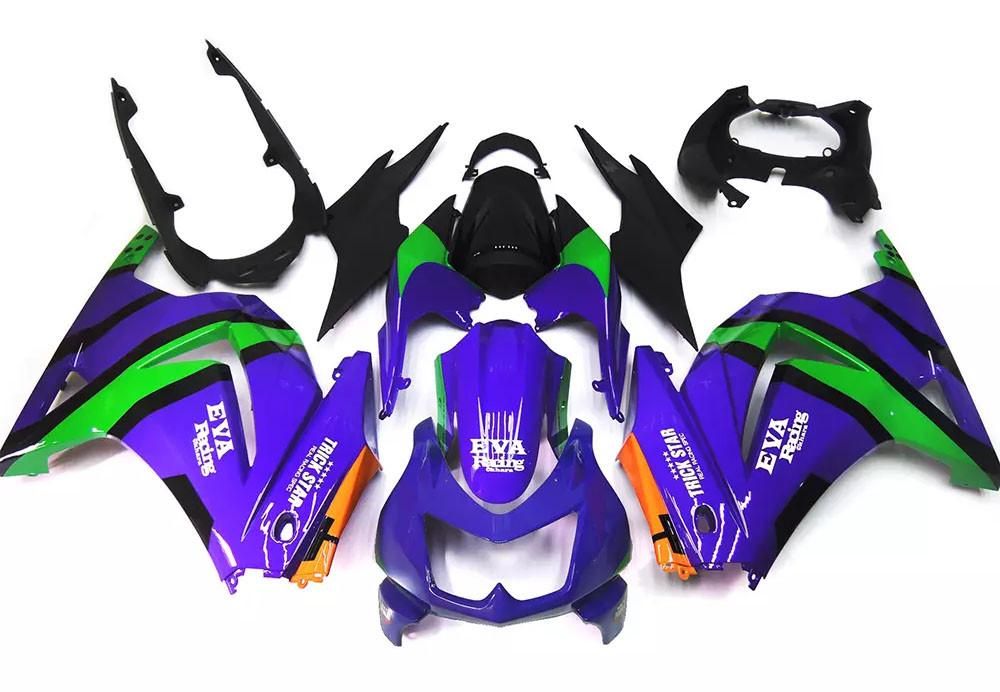 Purple Green Eva Racing Motorcycle Fairings Plastics Kit For 2008-2012 Kawasaki Ninja 250R FM-4489