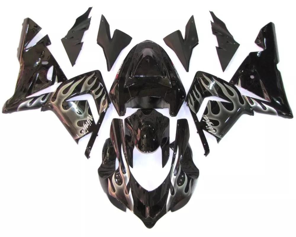 Black Silver Flames Motorcycle Fairings Plastics Kit For 2004-2005 Kawasaki ZX-10R FM-4535