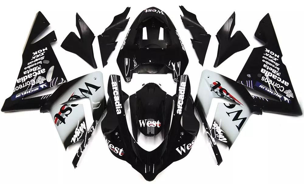 Black West Motorcycle Fairings Plastics Kit For 2004-2005 Kawasaki ZX-10R FM-4536