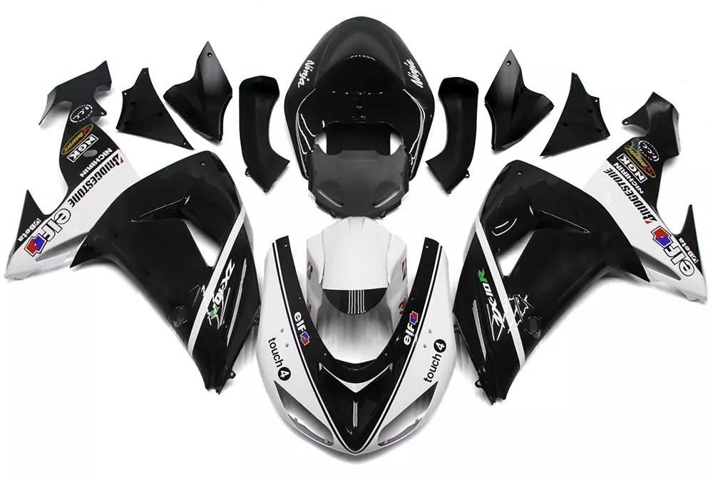 Black White Motorcycle Fairings Plastics Kit For 2006-2007 Kawasaki ZX-10R FM-4544