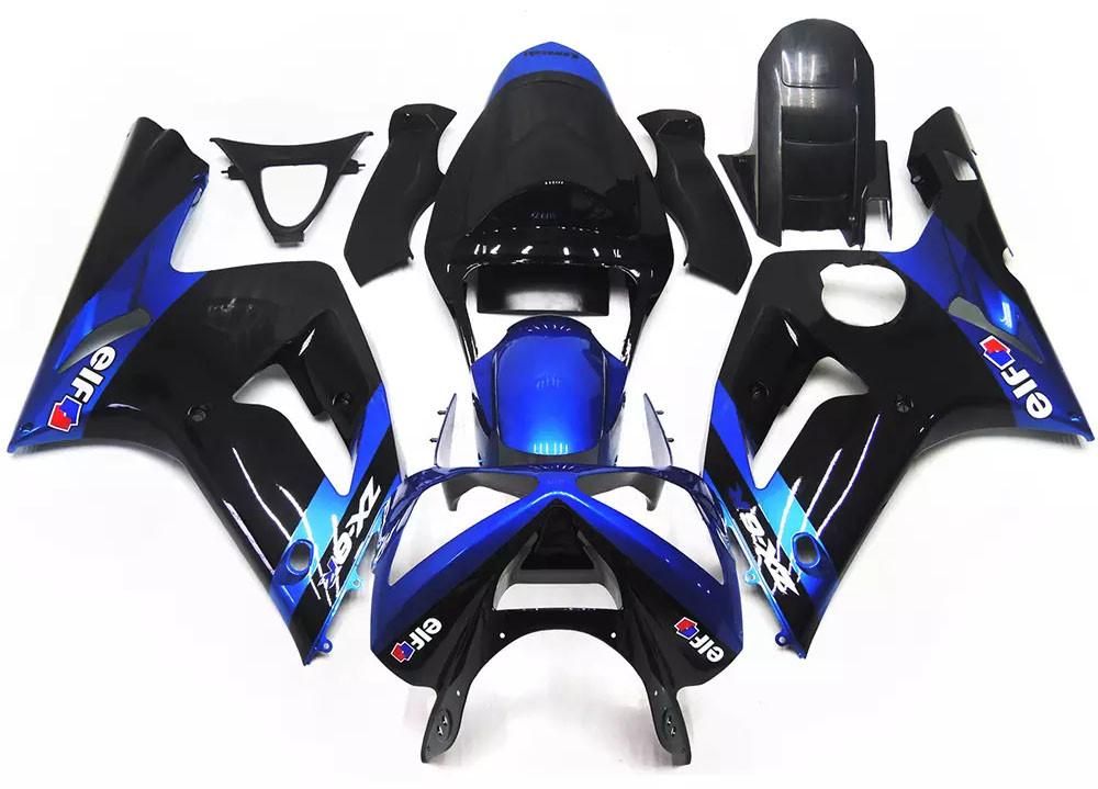 Black Blue Motorcycle Fairings Plastics Kit For 2003-2004 Kawasaki ZX-6R FM-4585