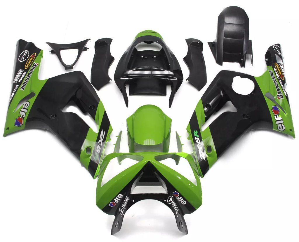 Black Green Elf Motorcycle Fairings Plastics Kit For 2003-2004 Kawasaki ZX-6R FM-4589