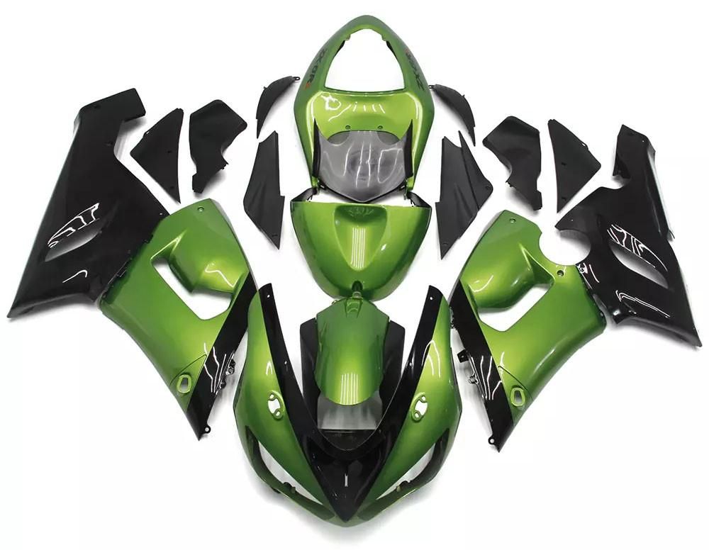 Black Gloss Green Motorcycle Fairings Plastics Kit For 2005-2006 Kawasaki ZX-6R FM-4604