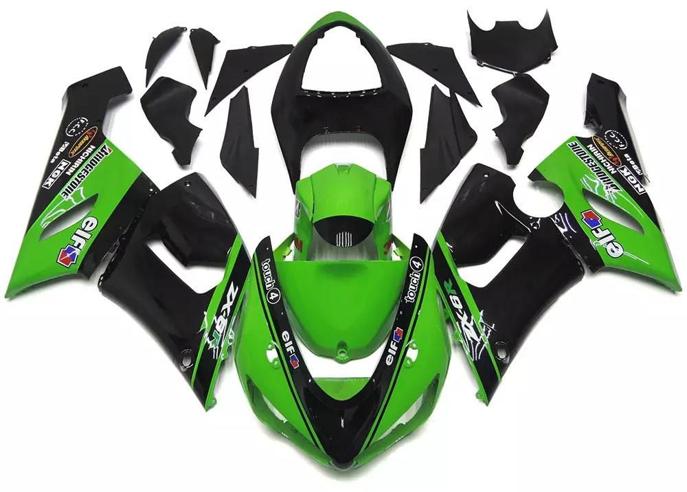 Gloss Green Black Motorcycle Fairings Plastics Kit For 2005-2006 Kawasaki ZX-6R FM-4606