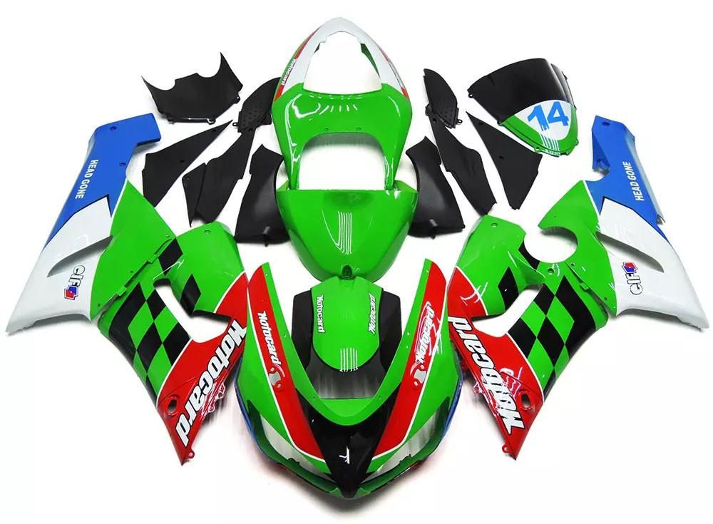 Green Red Motorcycle Fairings Plastics Kit For 2005-2006 Kawasaki ZX-6R FM-4613