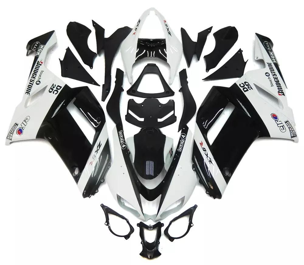 Gloss Black White Motorcycle Fairings Plastics Kit For 2007-2008 Kawasaki ZX-6R FM-4617