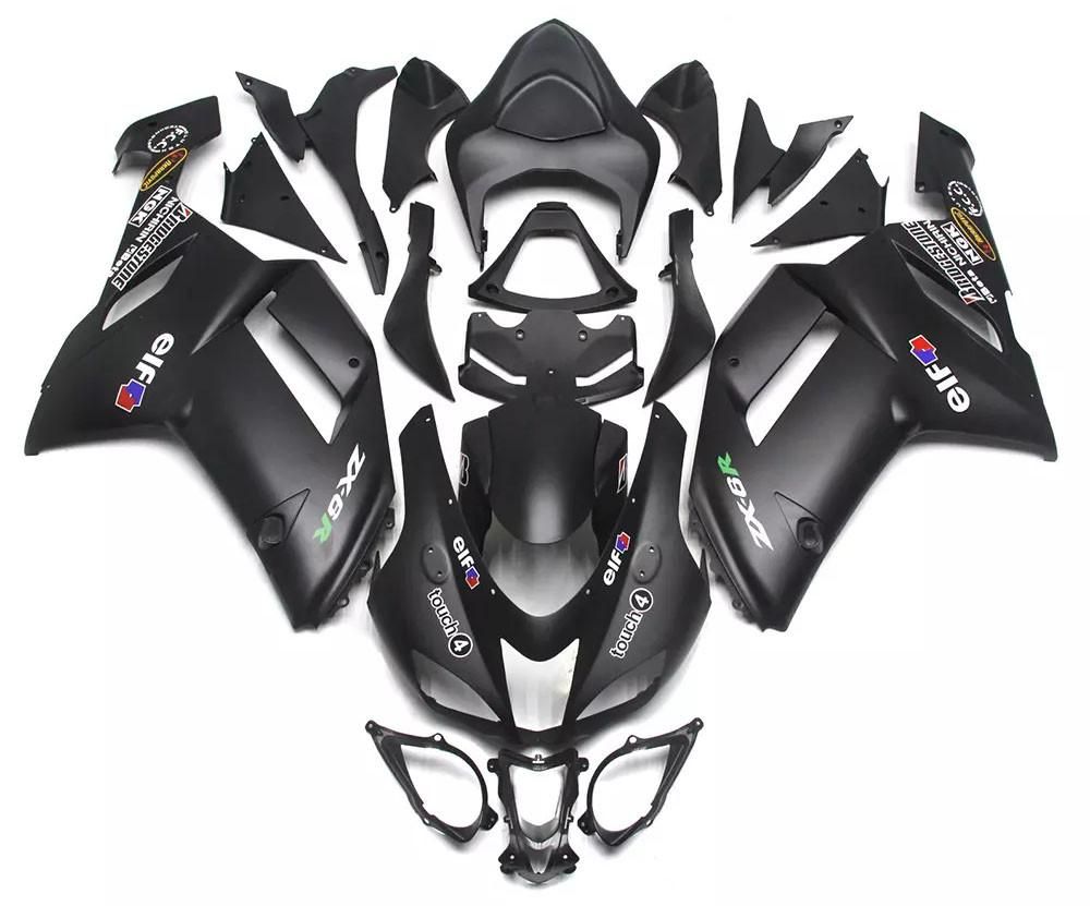 Flat Black Motorcycle Fairings Plastics Kit For 2007-2008 Kawasaki ZX-6R FM-4624