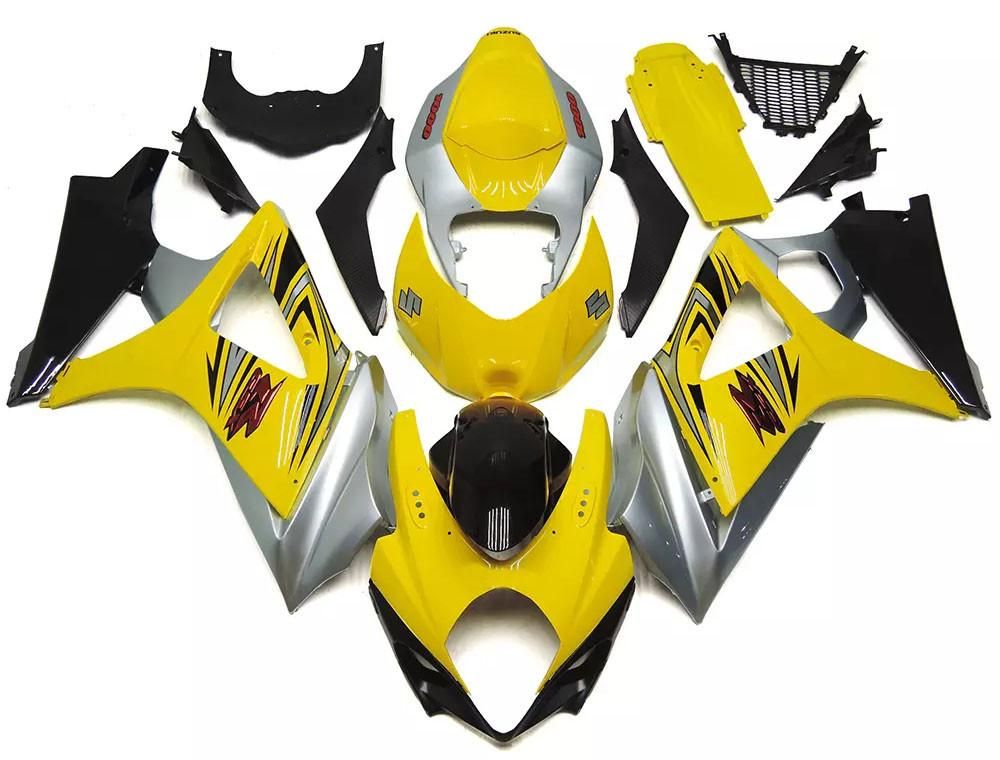 Yellow Silver Motorcycle Fairings Plastics Kit For 2007-2008 Suzuki GSX-R 1000 K7 FM-4320