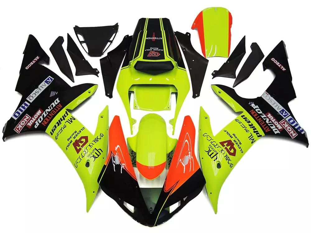 Green, Orange Black Motorcycle Fairings Plastics Kit For 2002-2003 Yamaha YZF-R1 FM-4760