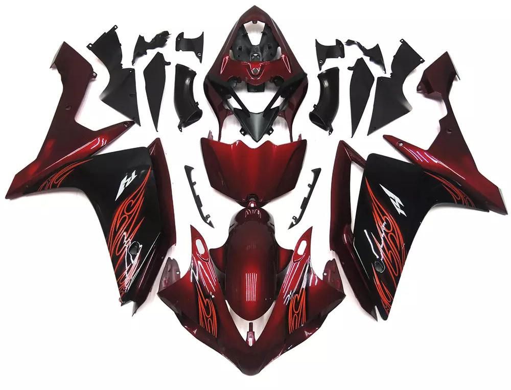Black Red Flames Motorcycle Fairings Plastics Kit For 2007-2008 Yamaha YZF-R1 FM-4732