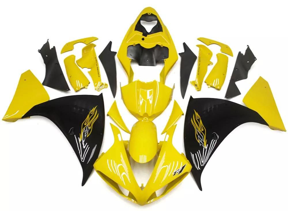 Black Gloss Yellow Flames Motorcycle Fairings Plastics Kit For 2009-2011 Yamaha YZF-R1 FM-4682