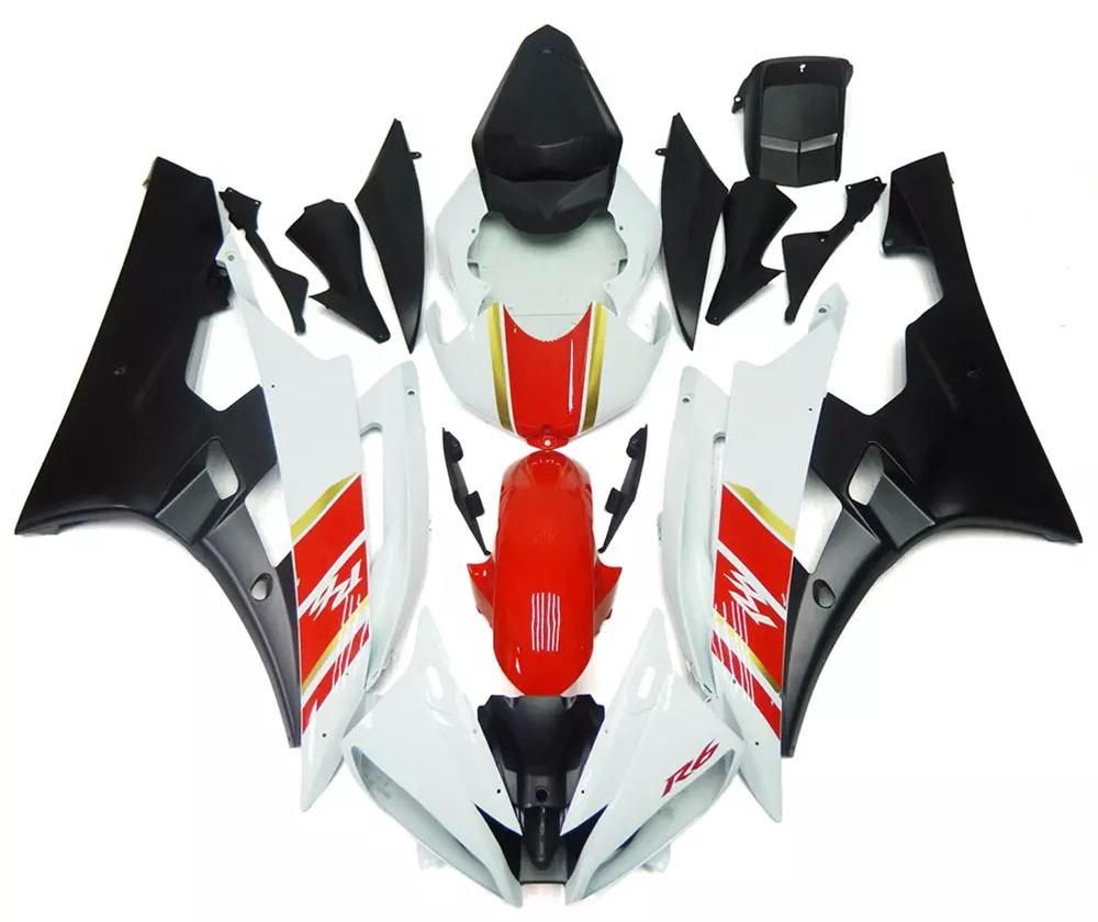 White, Red Flat Black Motorcycle Fairings Plastics Kit For 2006-2007 Yamaha YZF-R6 FM-4883