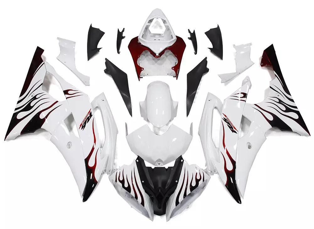 White Red Flames Motorcycle Fairings Plastics Kit For 2008-2016 Yamaha YZF-R6 FM-4820