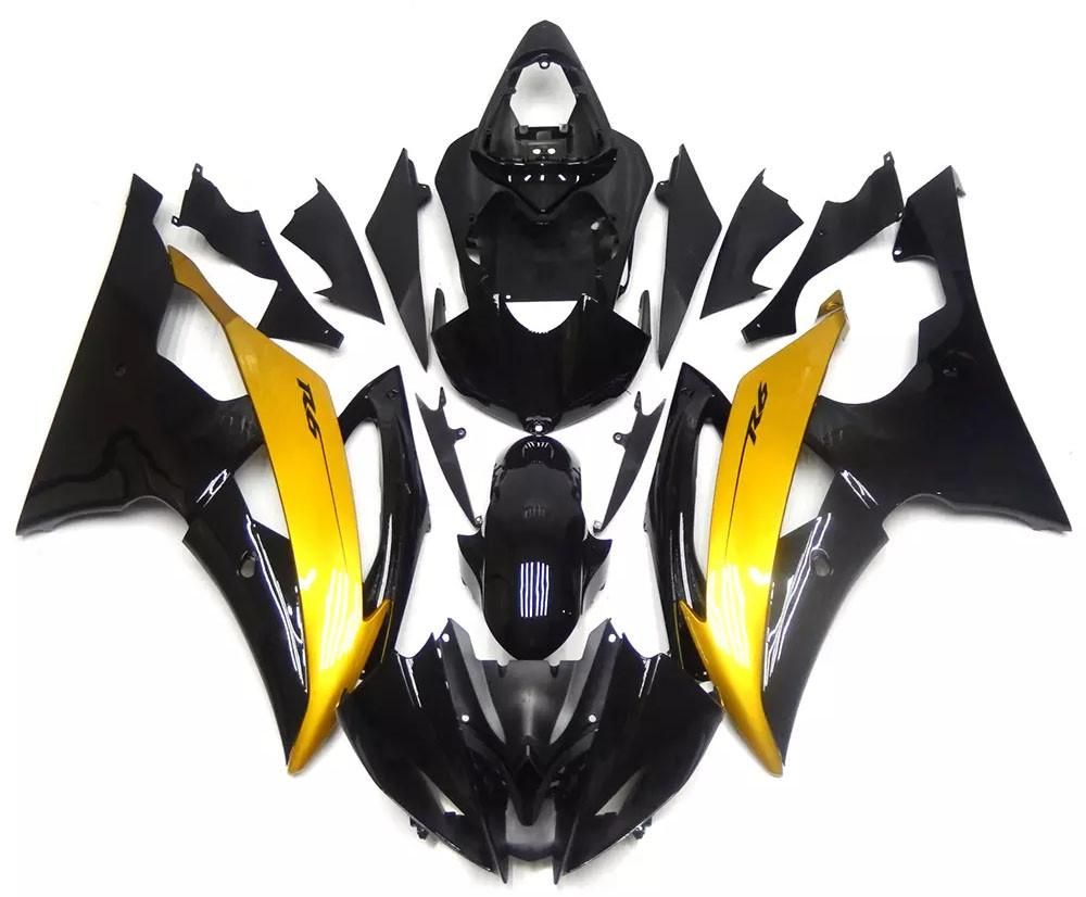 Gloss Black Gold Motorcycle Fairings Plastics Kit For 2008-2016 Yamaha YZF-R6 FM-4840