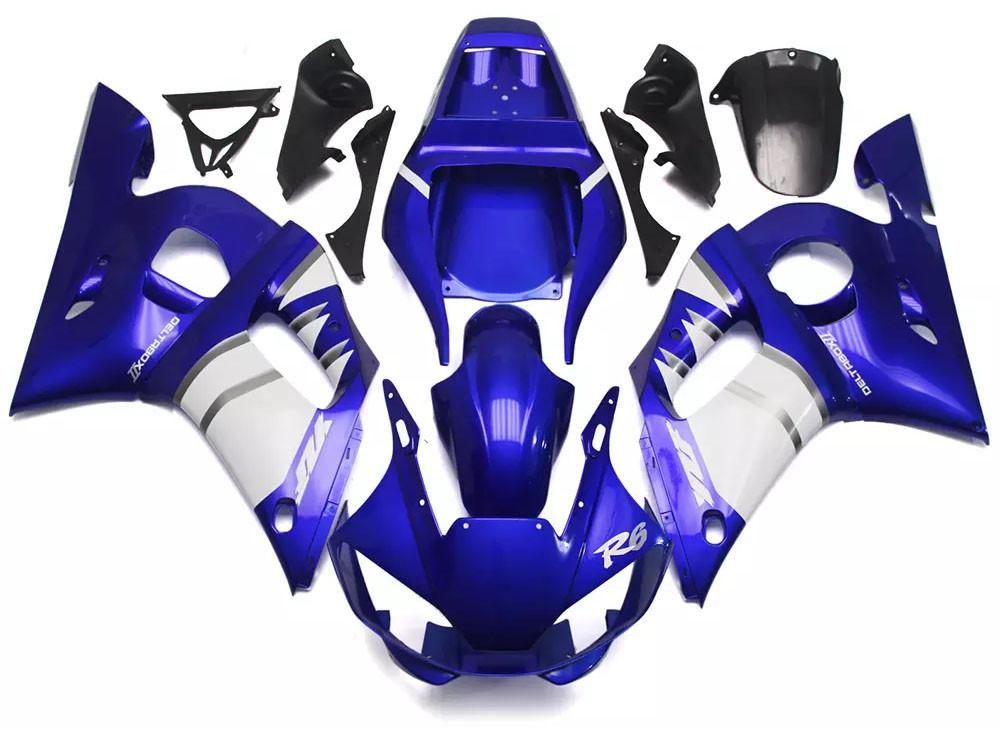 Blue White Motorcycle Fairings Plastics Kit For 1998-2002 Yamaha YZF-R6 FM-4904