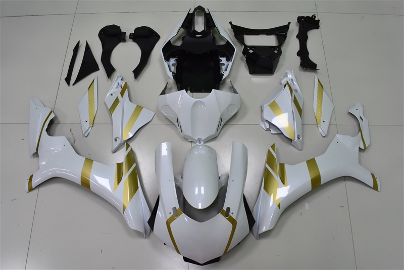 Yamaha YZF R1 White/Gold Custom Fairings Plastics Kit 2015-2017 FM-5279